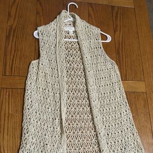 Long crochet sleeveless vest